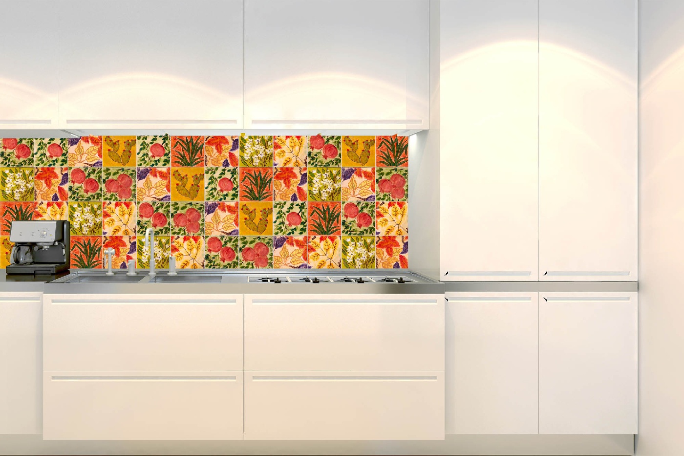 Küchenrückwand Folie - Bemalte Fliesen 180 x 60 cm