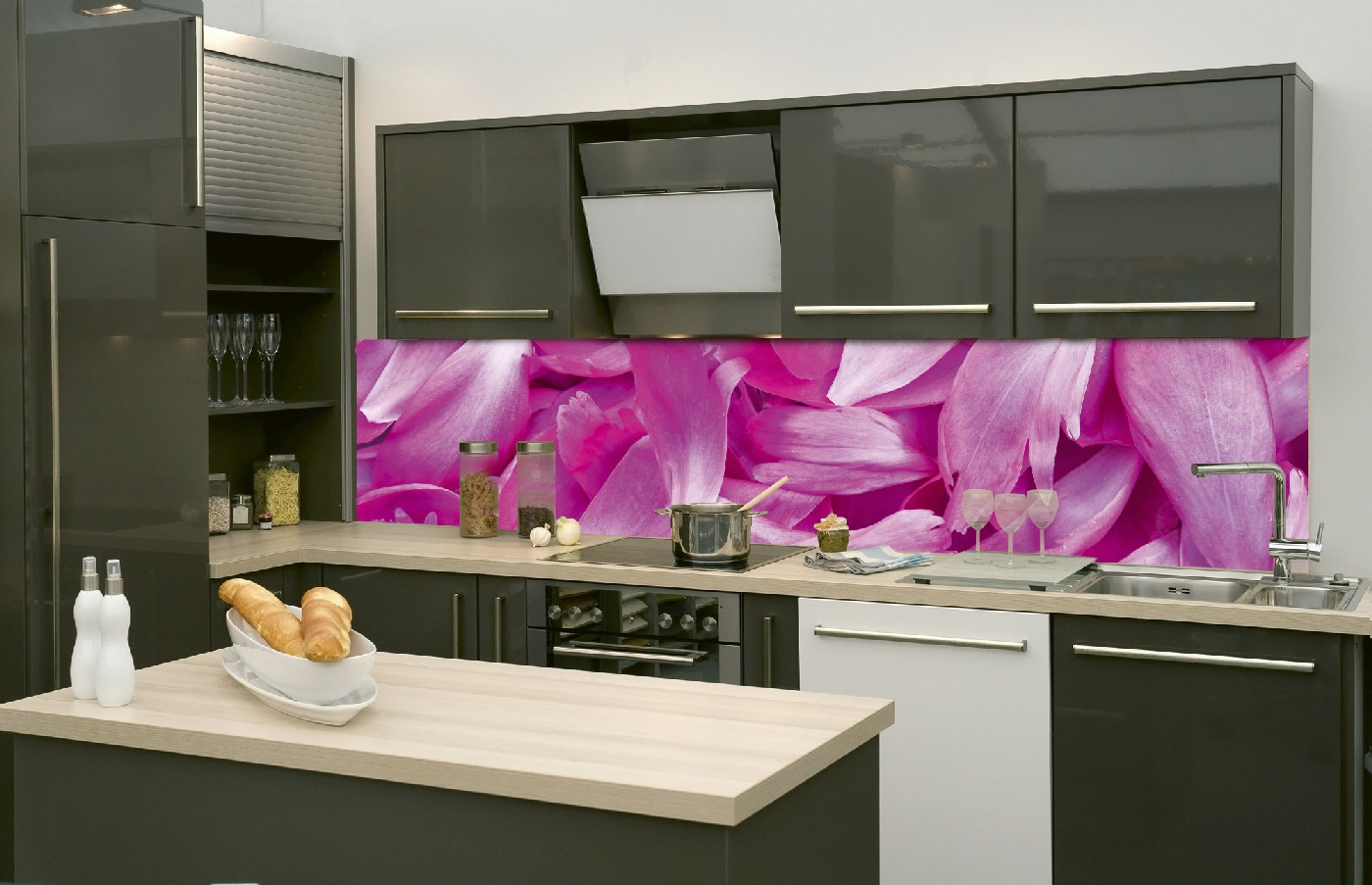 Küchenrückwand Folie - Lila Blütenblätter 260 x 60 cm