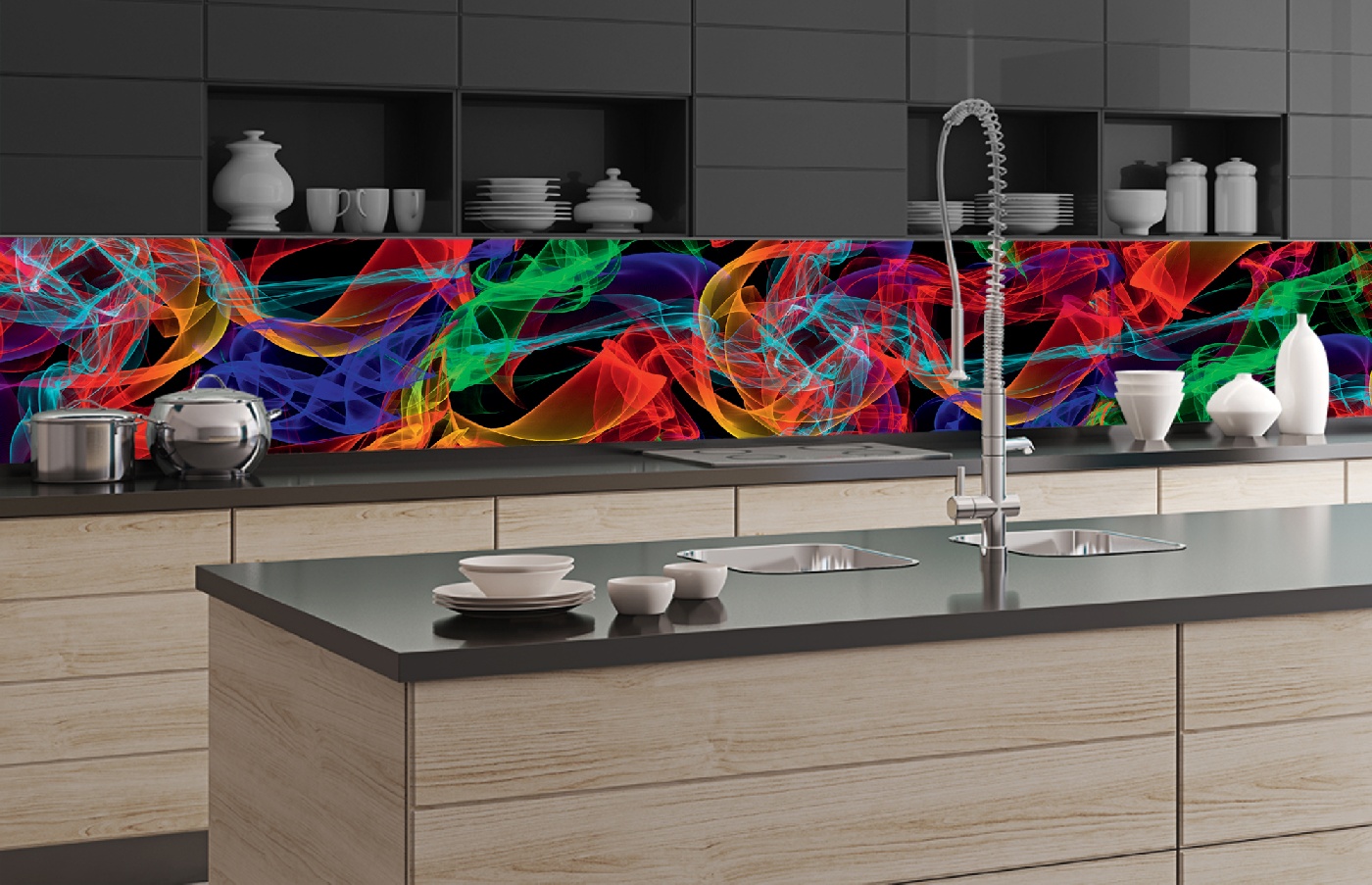 Küchenrückwand Folie - Elegante Linien 350 x 60 cm