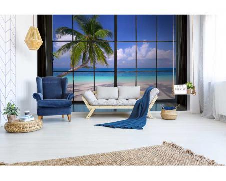 Vlies Fototapete - Strand hinterm Fenster 375 x 250 cm 