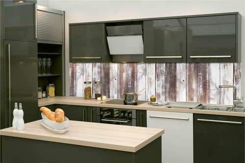 Küchenrückwand Folie - Bemalte Braune Alte Holzbretter 260 x 60 cm