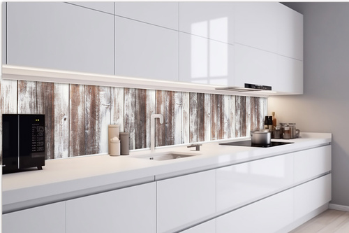 Küchenrückwand Folie - Bemalte Braune Alte Holzbretter 420 x 60 cm