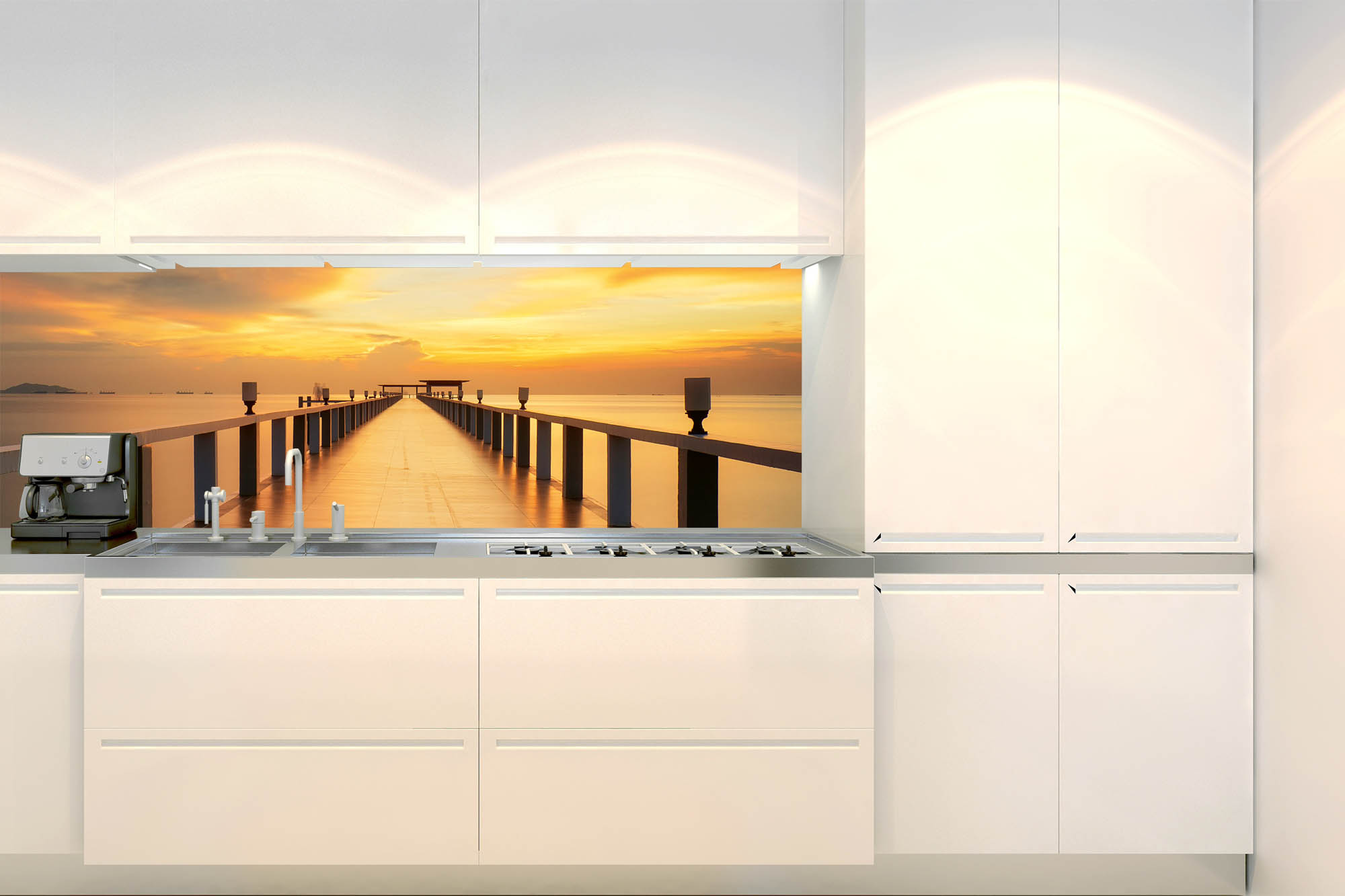 Küchenrückwand Folie - Holzbrücke bei Sonnenaufgang 180 x 60 cm