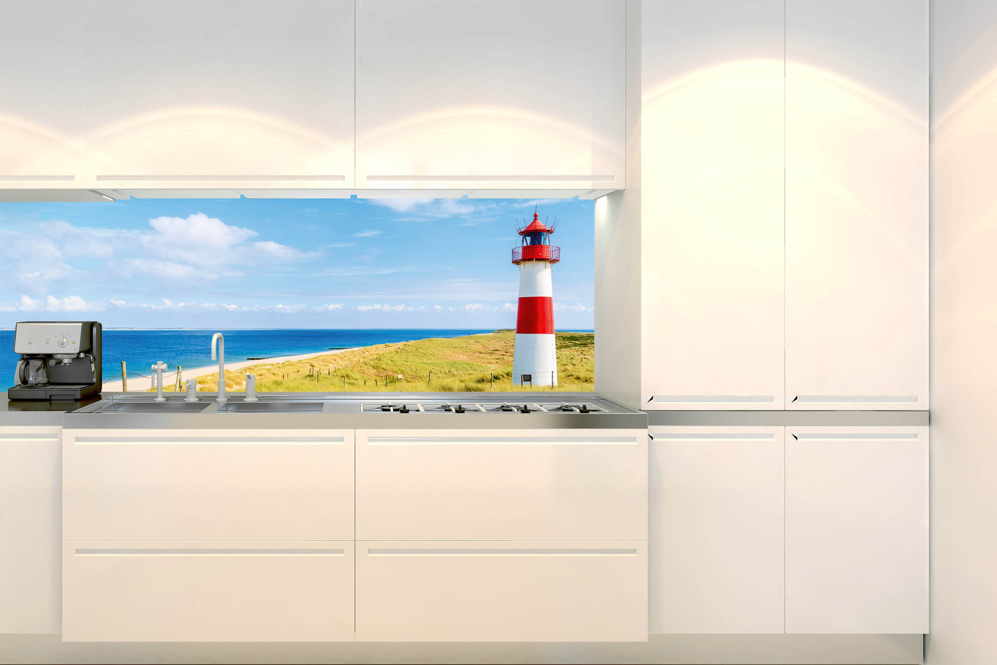 Küchenrückwand Folie - Leuchtturm am Strand 180 x 60 cm