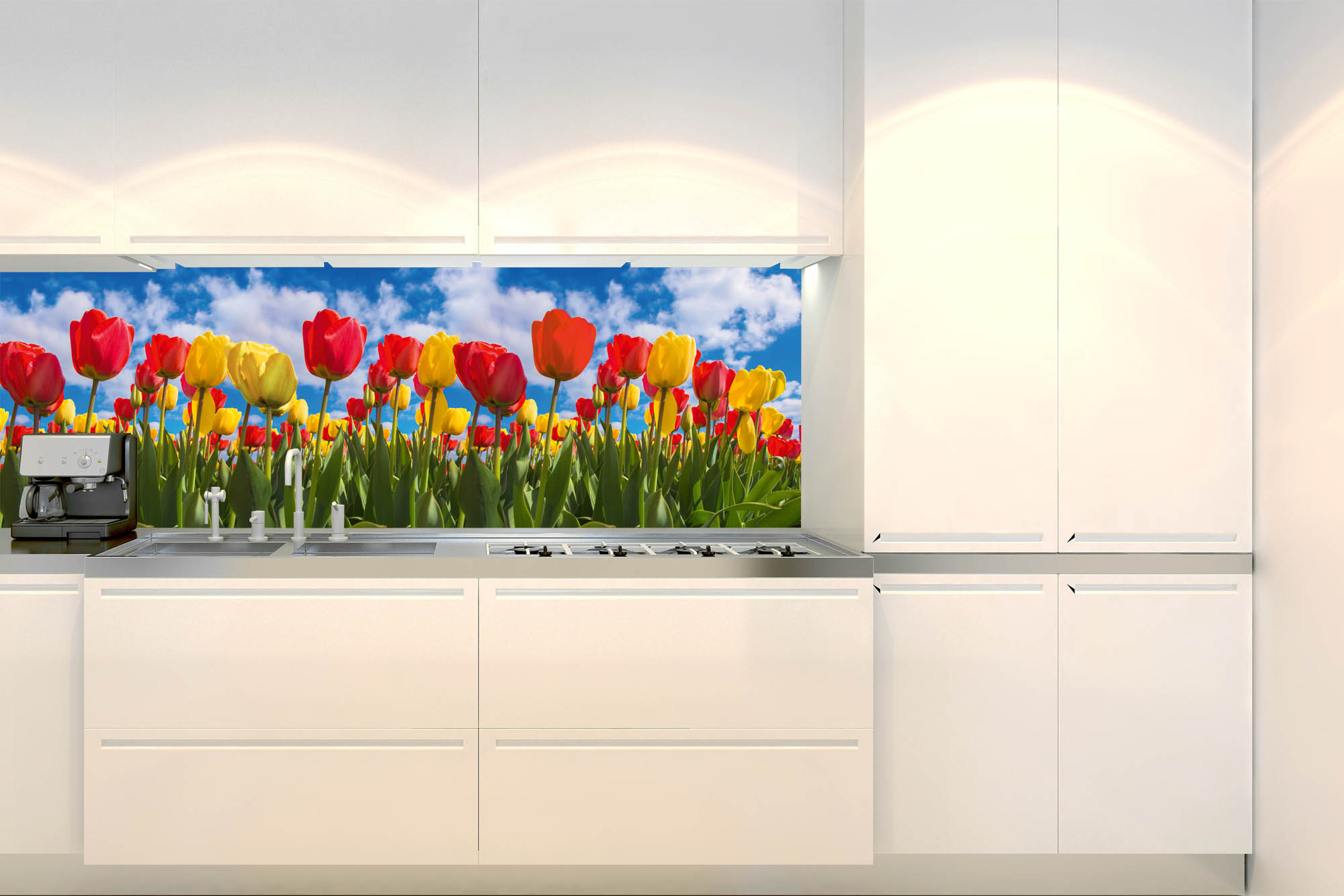 Küchenrückwand Folie - Tulpenfeld im Frühling 180 x 60 cm