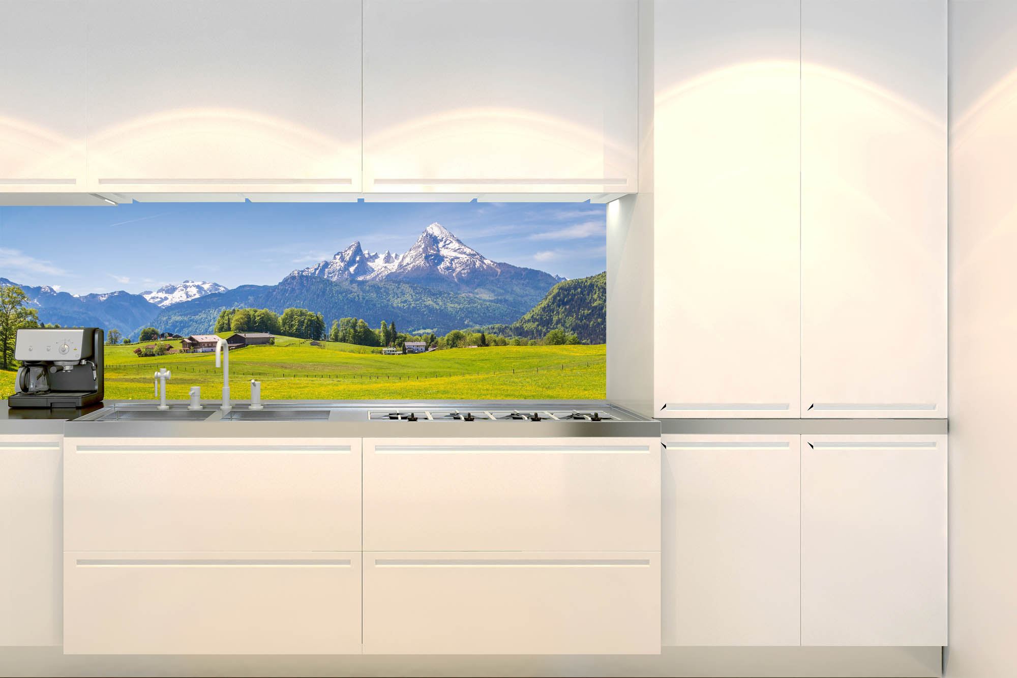 Küchenrückwand Folie - Idyllischer Alpenblick 180 x 60 cm
