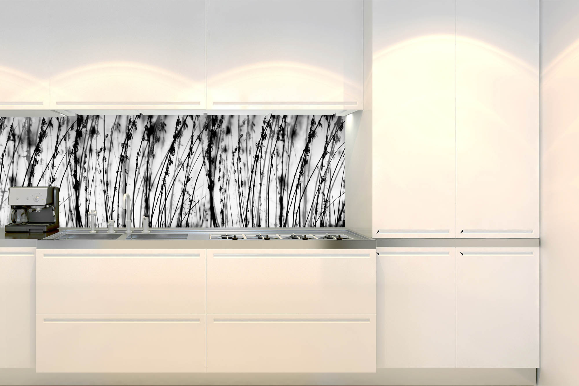 Küchenrückwand Folie - Schwarzes und weißes Gras 180 x 60 cm