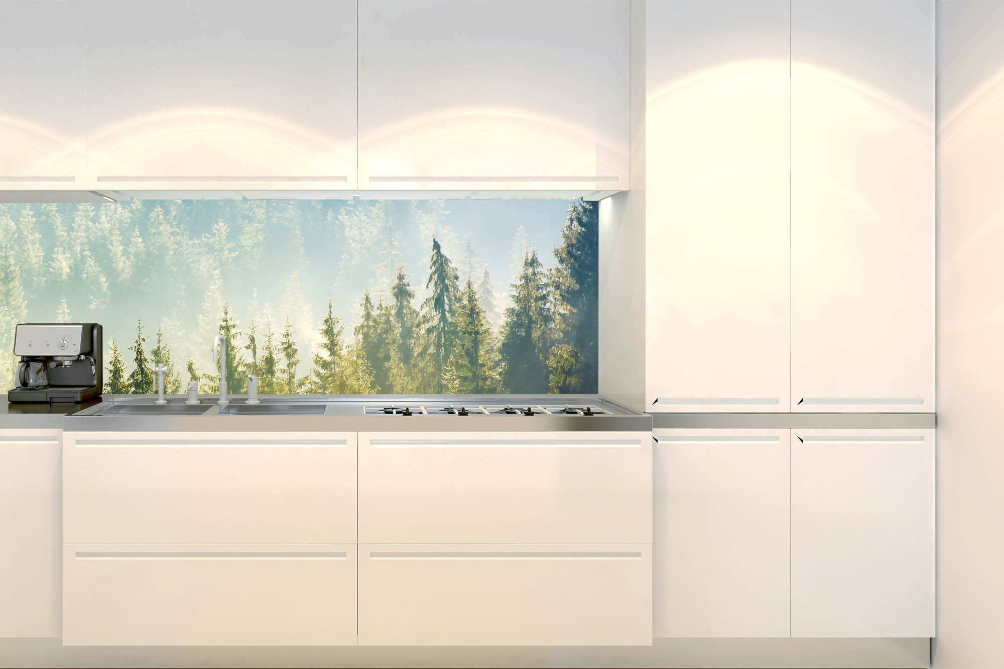 Küchenrückwand Folie - Nebel über Wald 180 x 60 cm