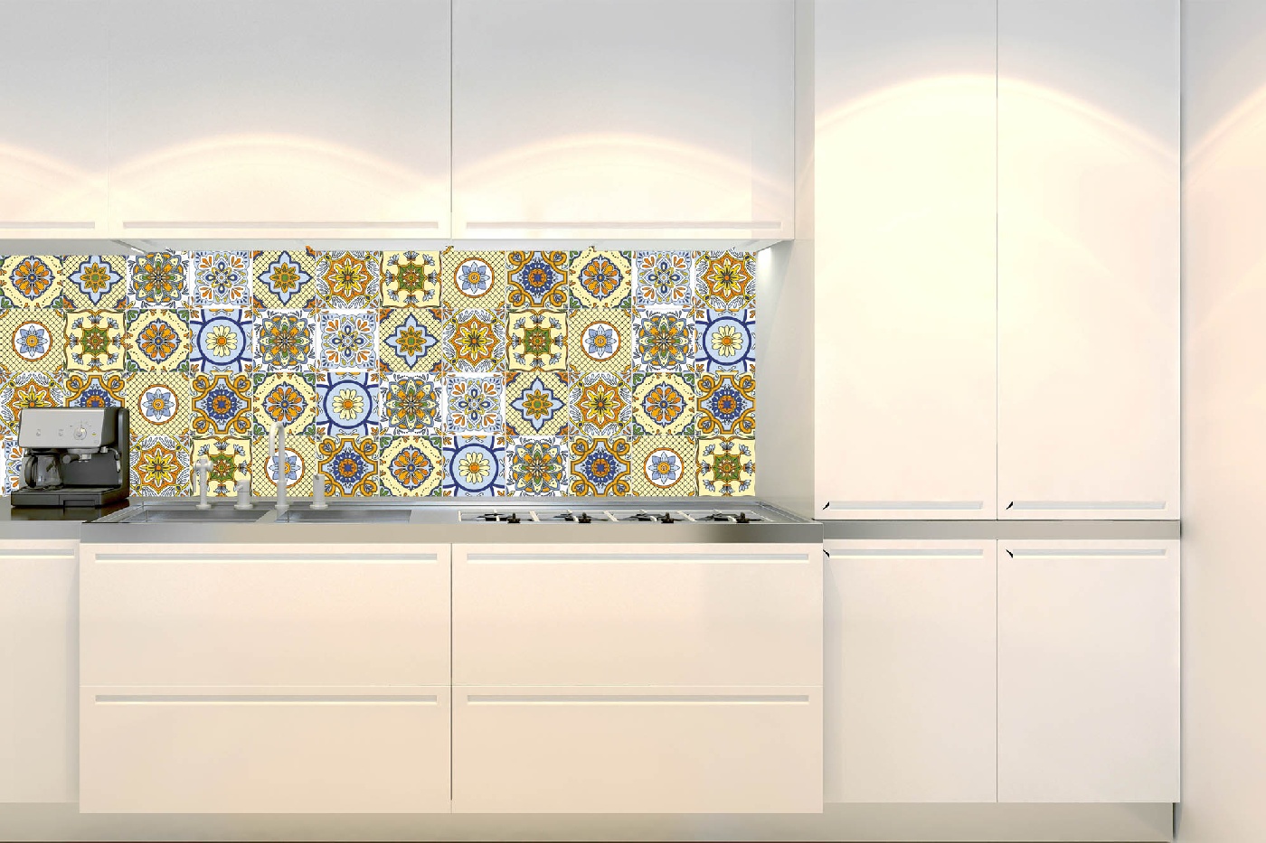 Küchenrückwand Folie - Ornamentale Fliesen Gelb 180 x 60 cm