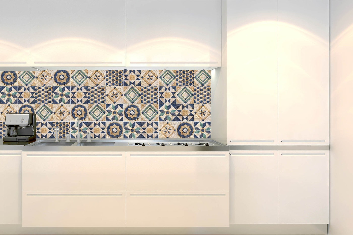 Küchenrückwand Folie - Abstrakte Fliesen Blau 180 x 60 cm