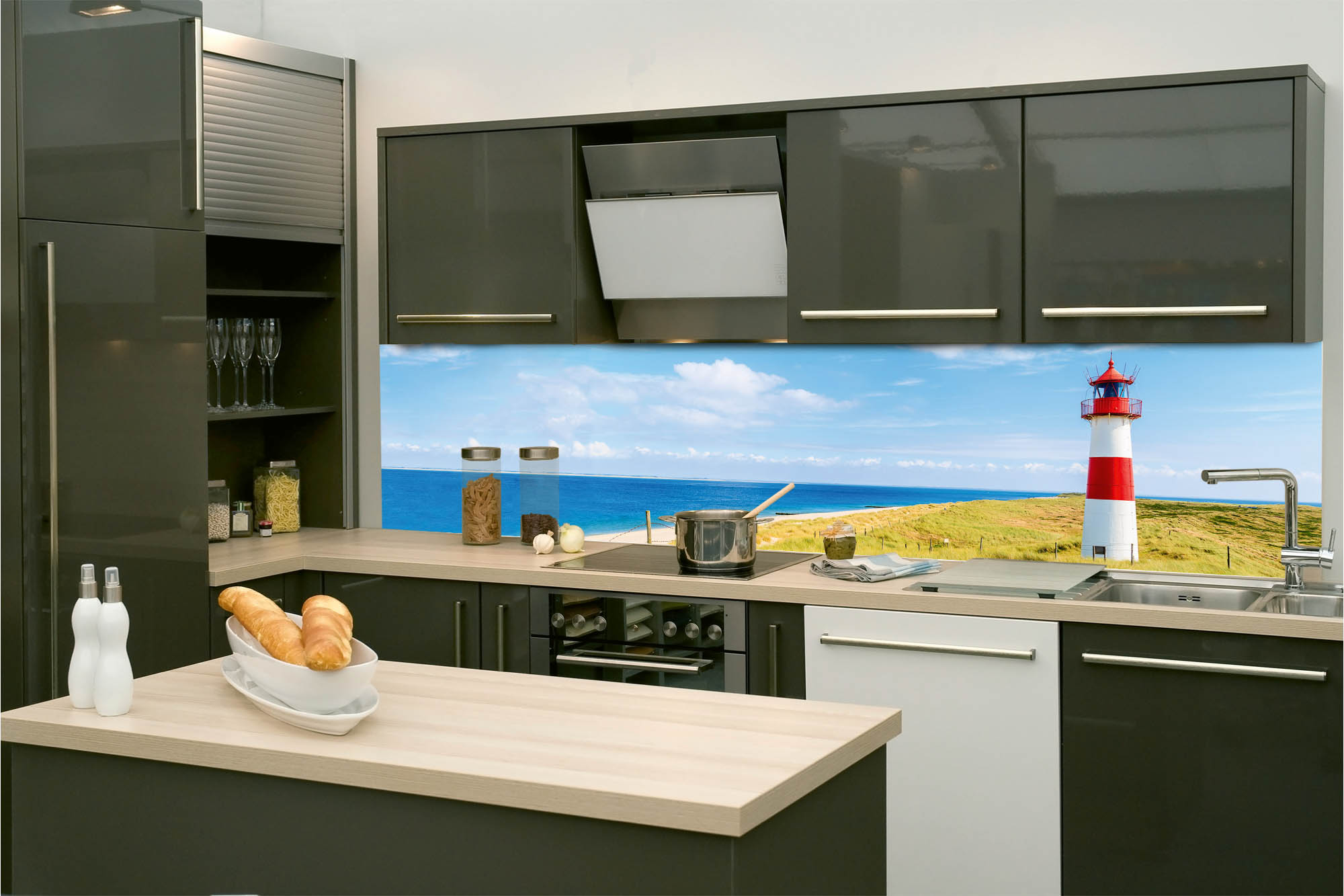 Küchenrückwand Folie - Leuchtturm am Strand 260 x 60 cm