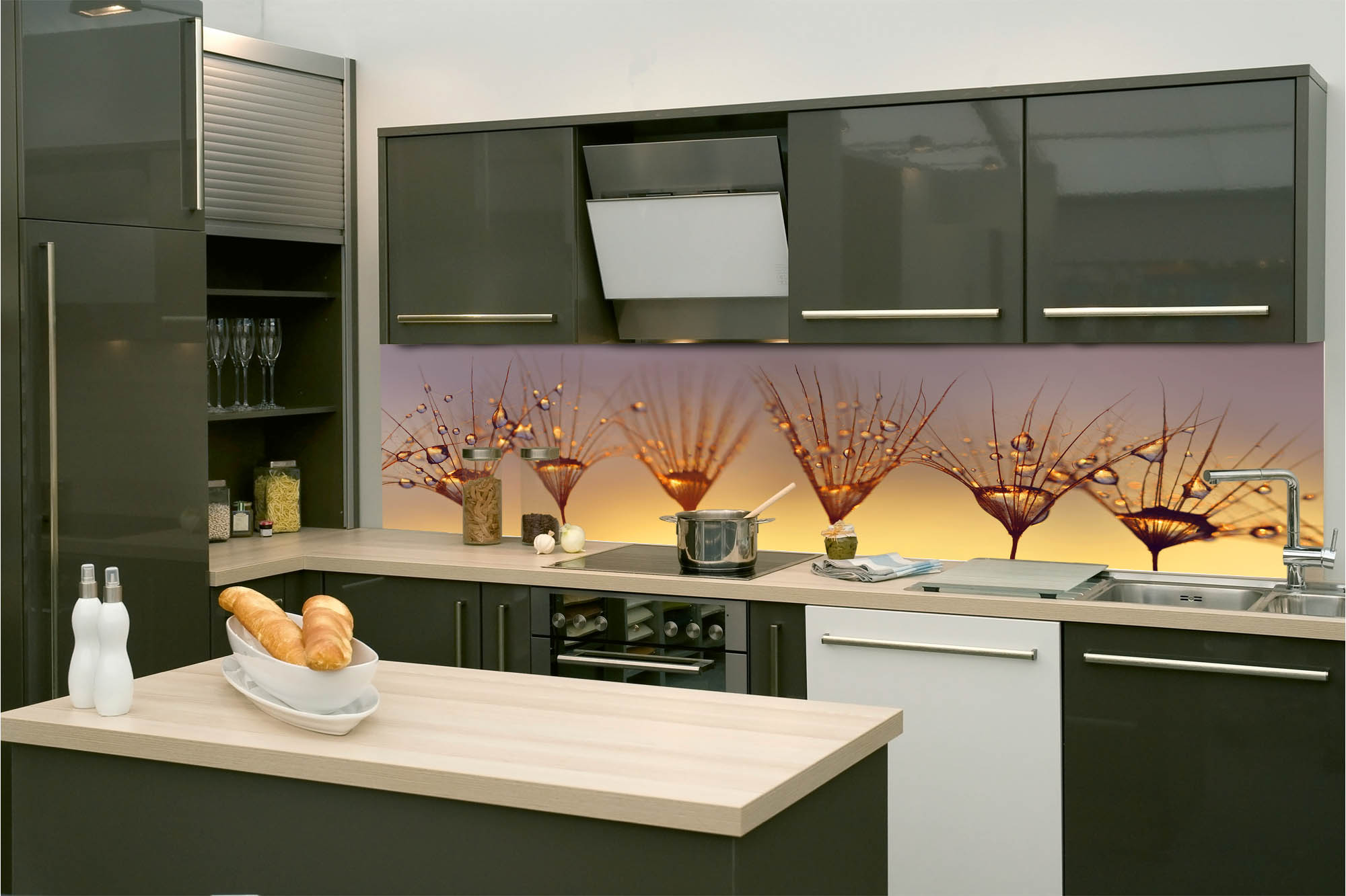 Küchenrückwand Folie - Tropfen auf Löwenzahn 260 x 60 cm