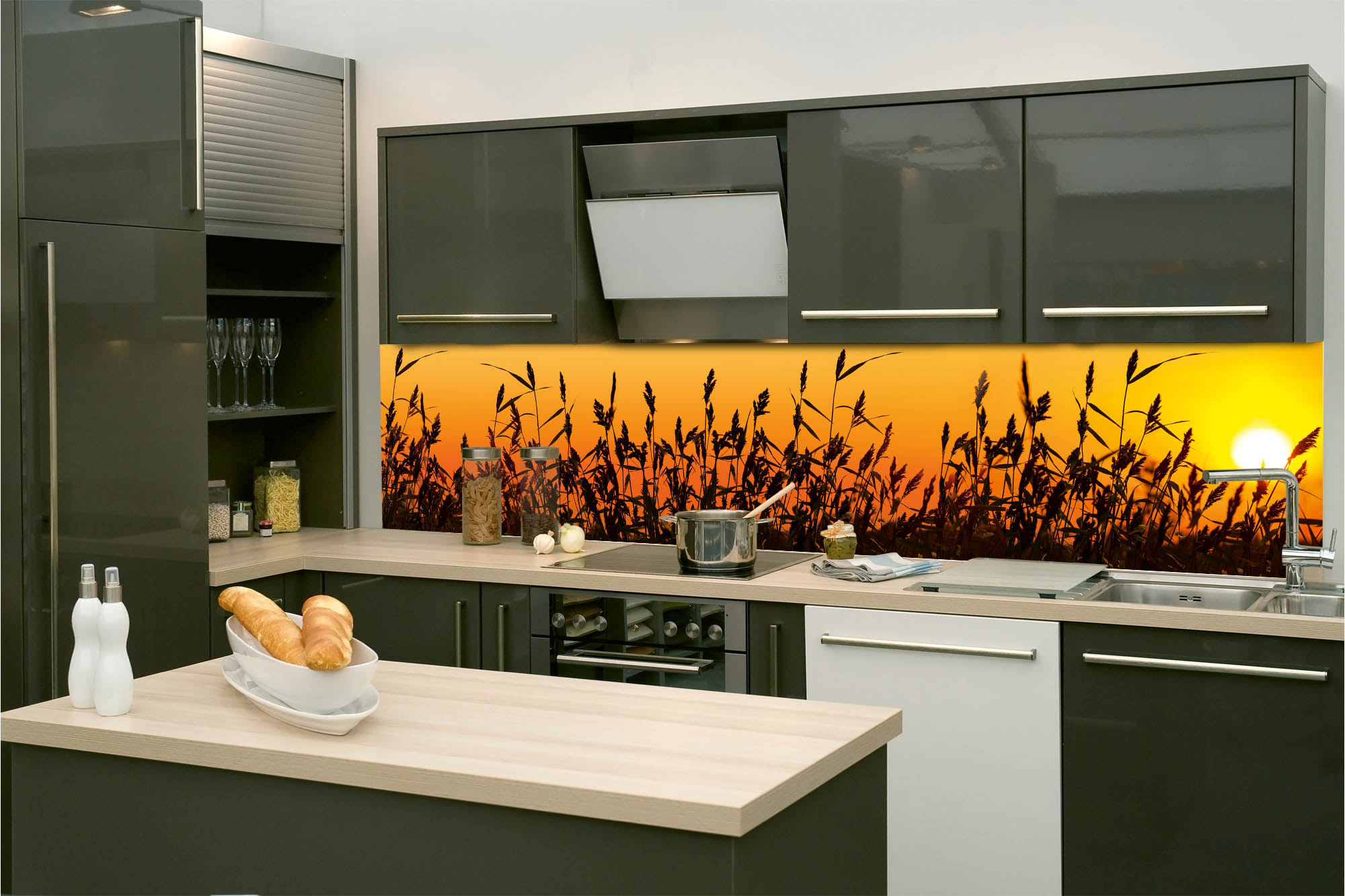 Küchenrückwand Folie - Schilf im Sonnenuntergang 260 x 60 cm