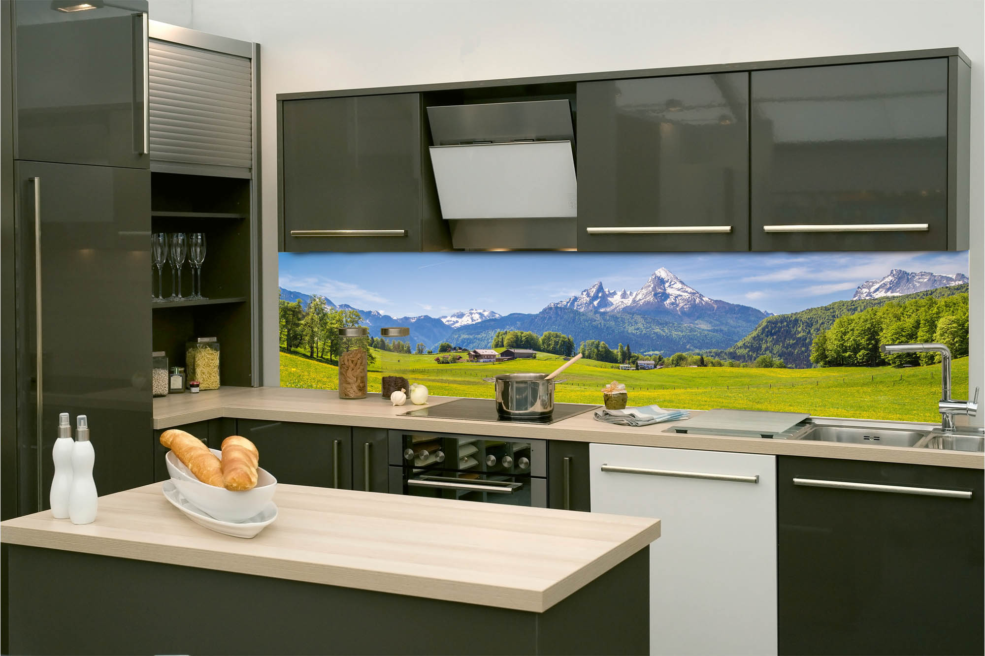 Küchenrückwand Folie - Idyllischer Alpenblick 260 x 60 cm