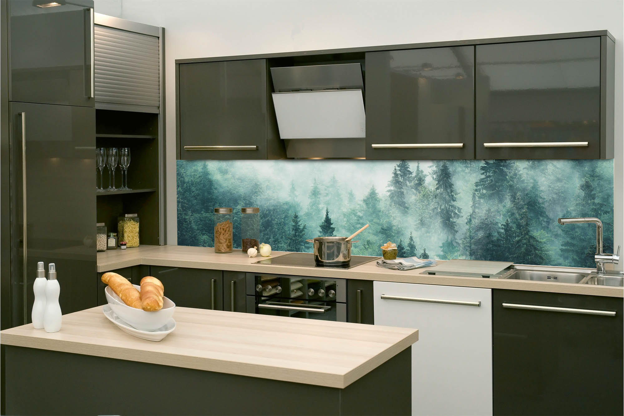Küchenrückwand Folie - Nebliger Wald 260 x 60 cm