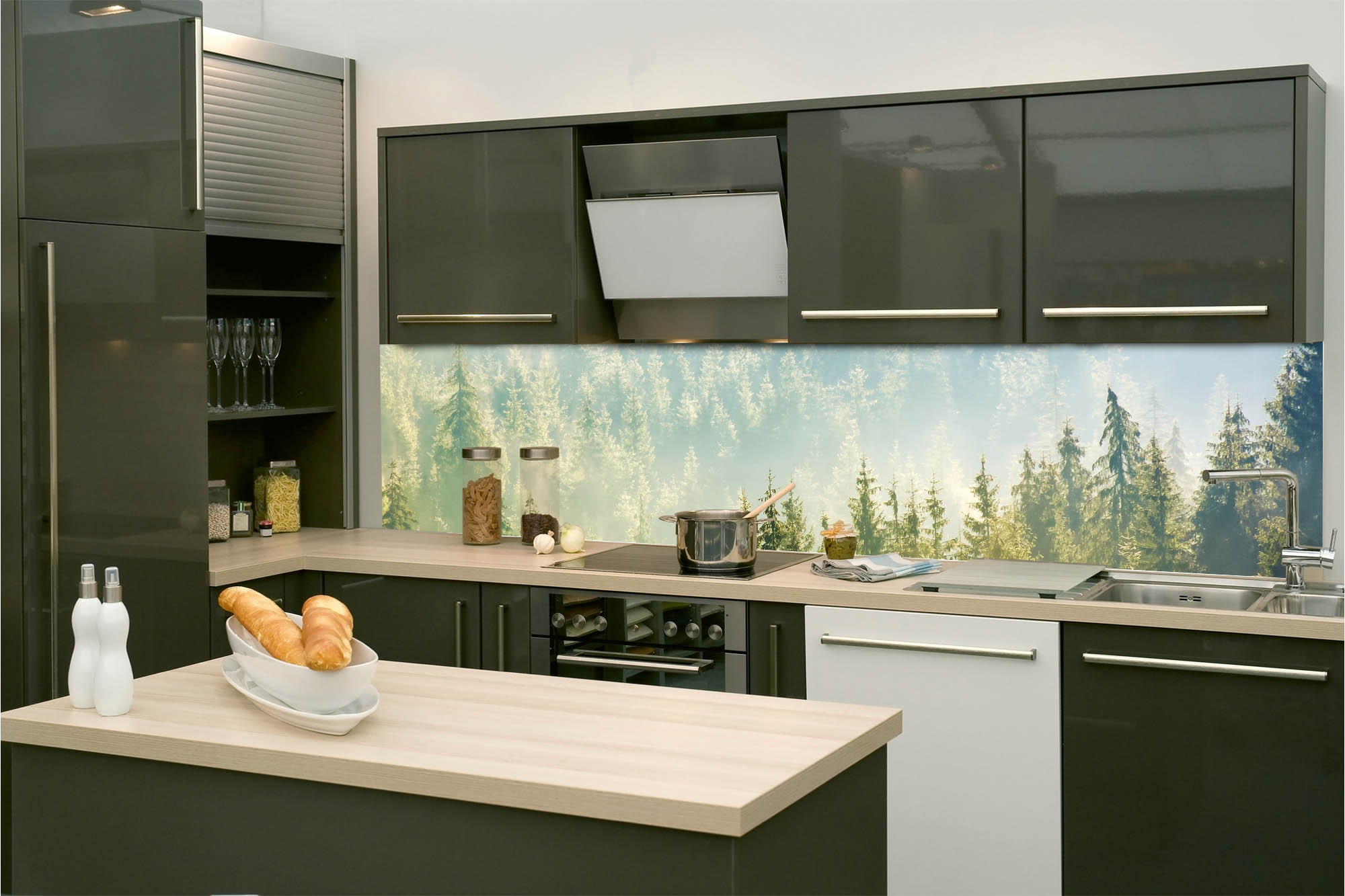 Küchenrückwand Folie - Nebel über Wald 260 x 60 cm