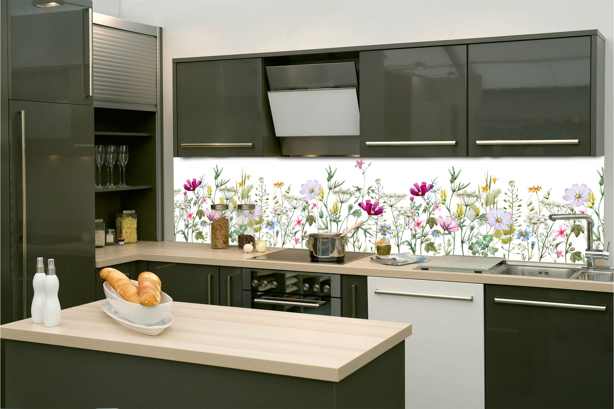 Küchenrückwand Folie – Blumen Patchwork 260 x 60 cm