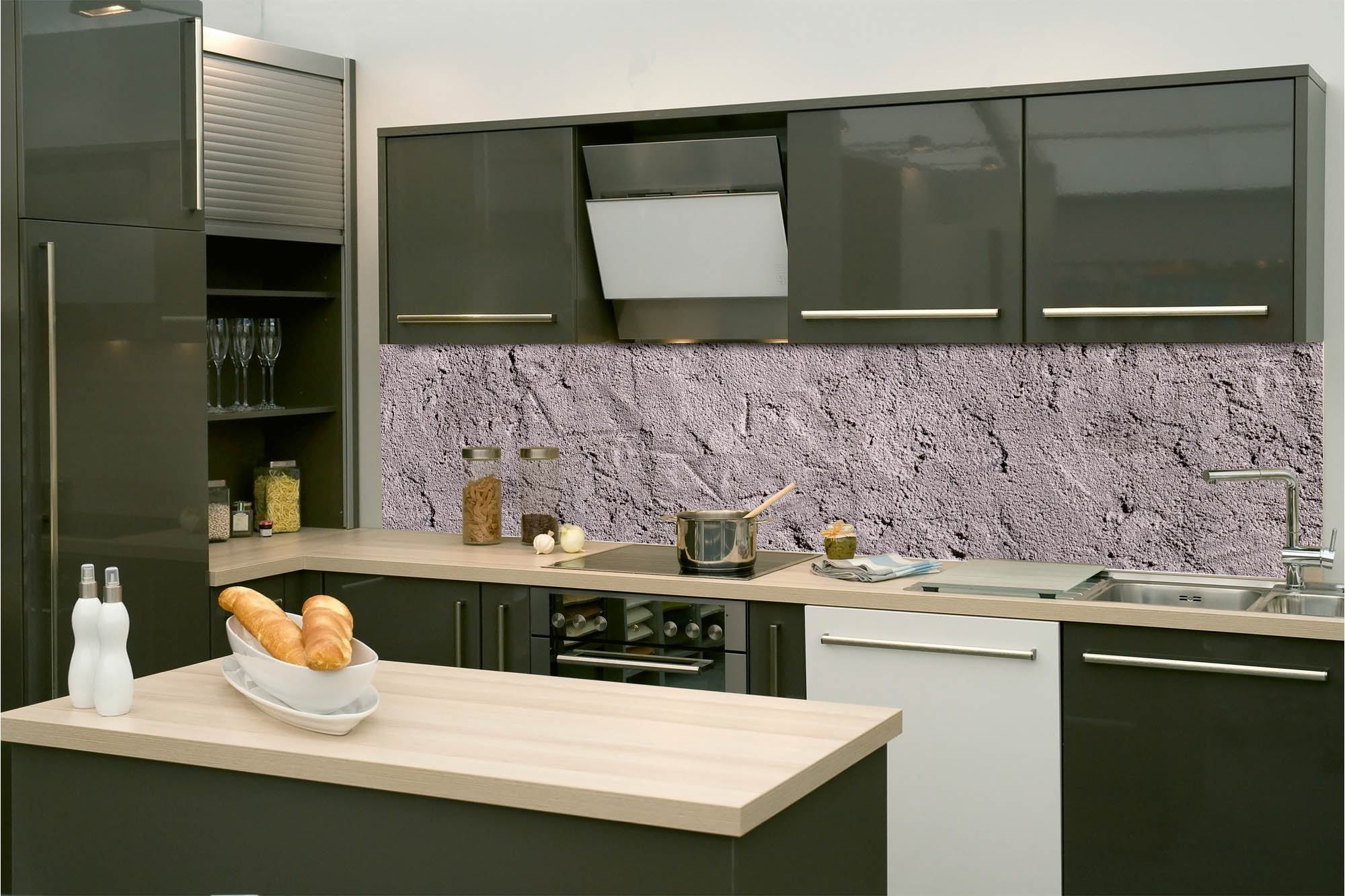 Küchenrückwand Folie - Rustikale dunkle Stuckstruktur 260 x 60 cm