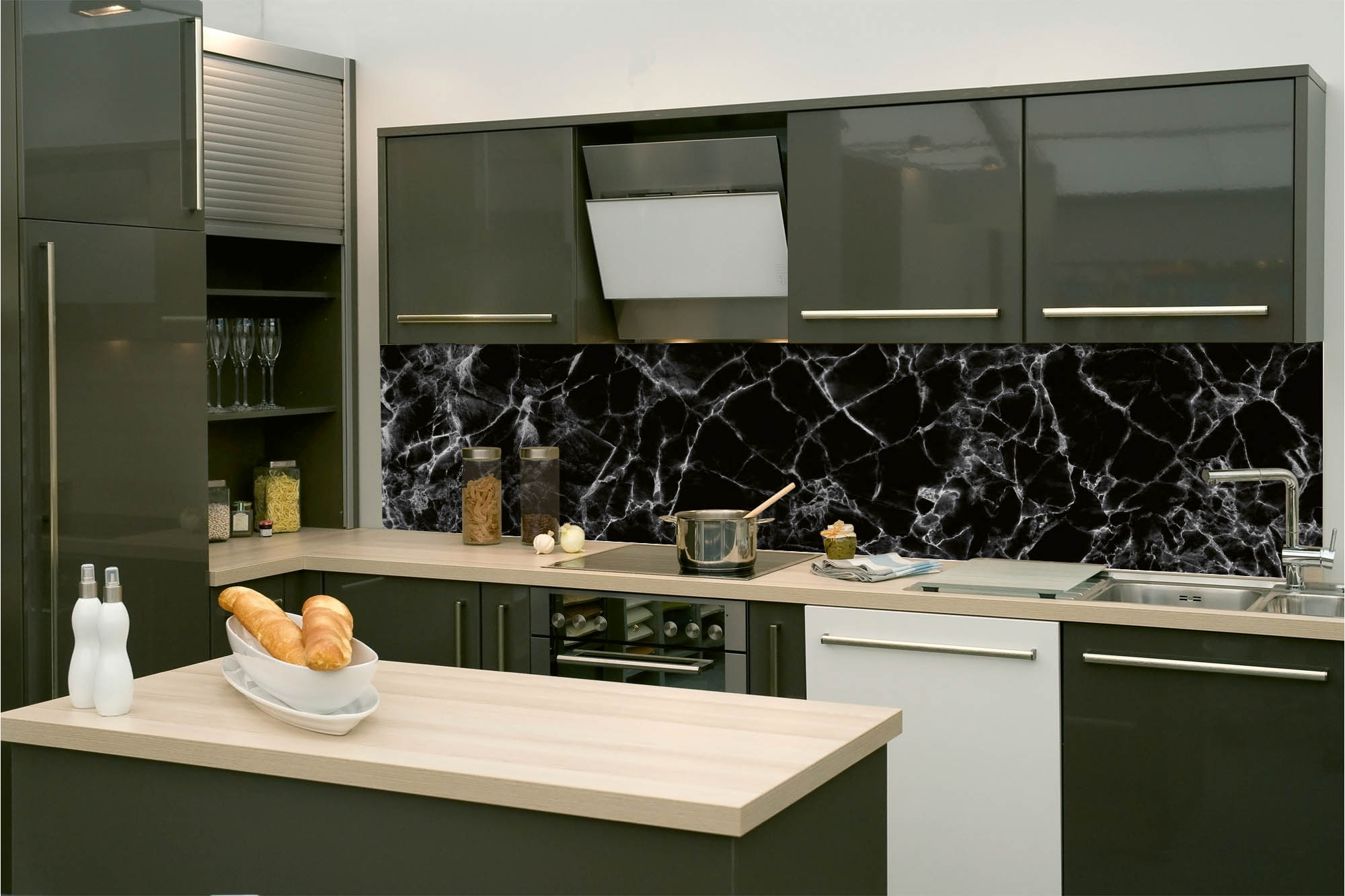 Küchenrückwand Folie - Dekoratives Design aus schwarzem Marmor 260 x 60 cm