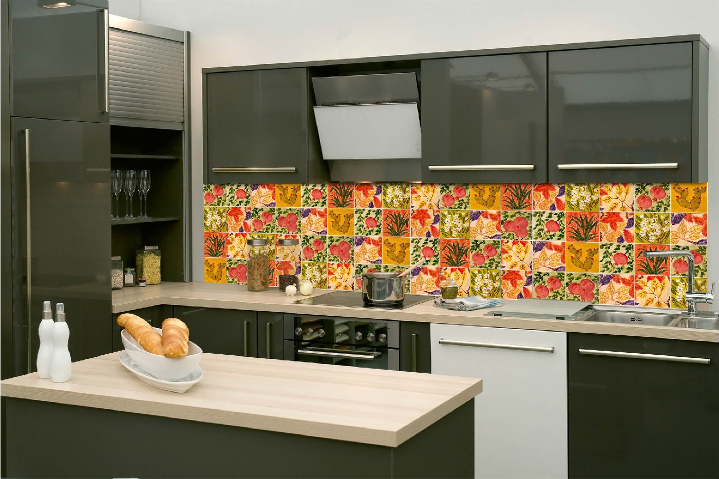 Küchenrückwand Folie - Bemalte Fliesen 260 x 60 cm