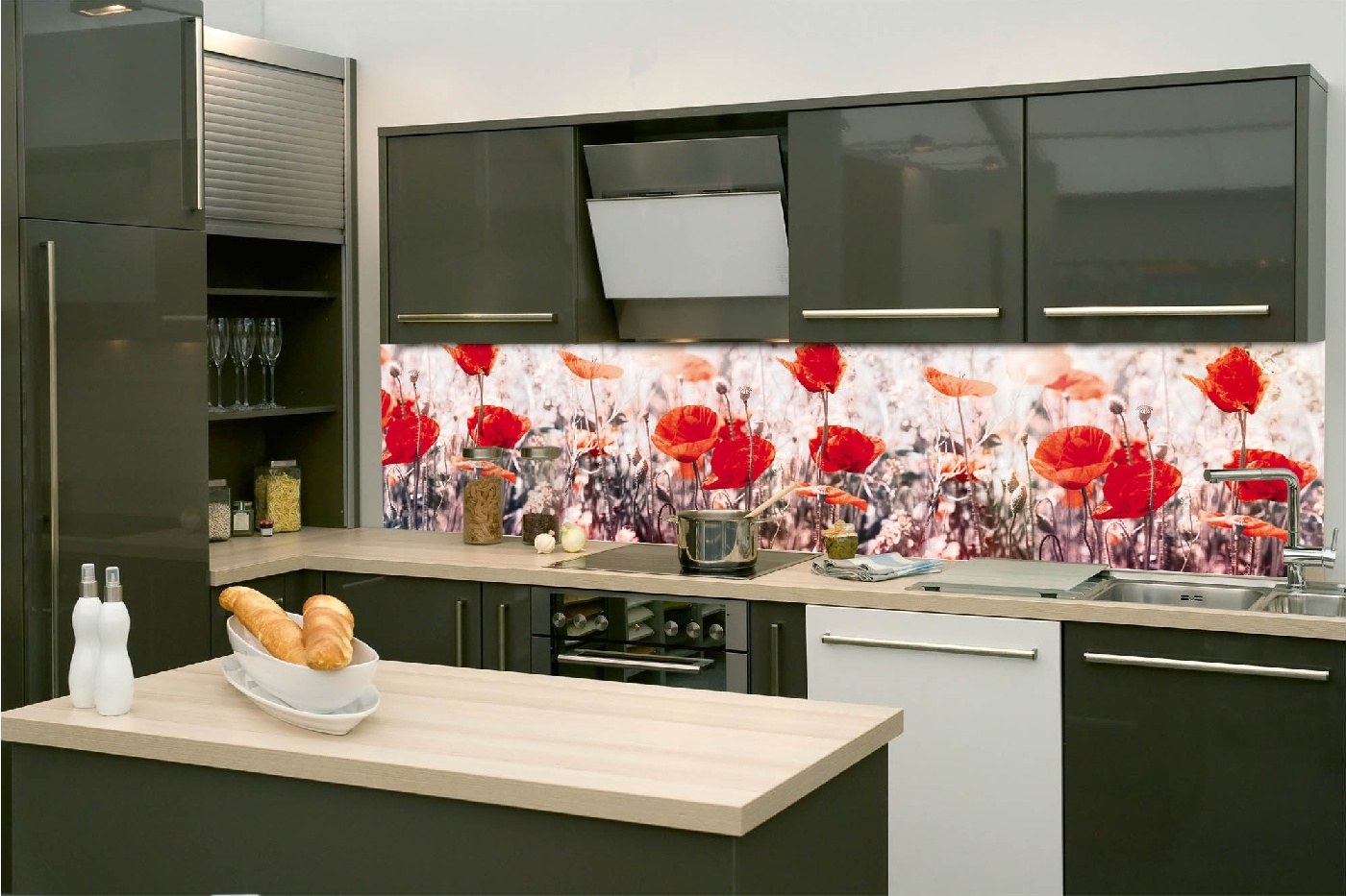 Küchenrückwand Folie - Mohnblumen 260 x 60 cm