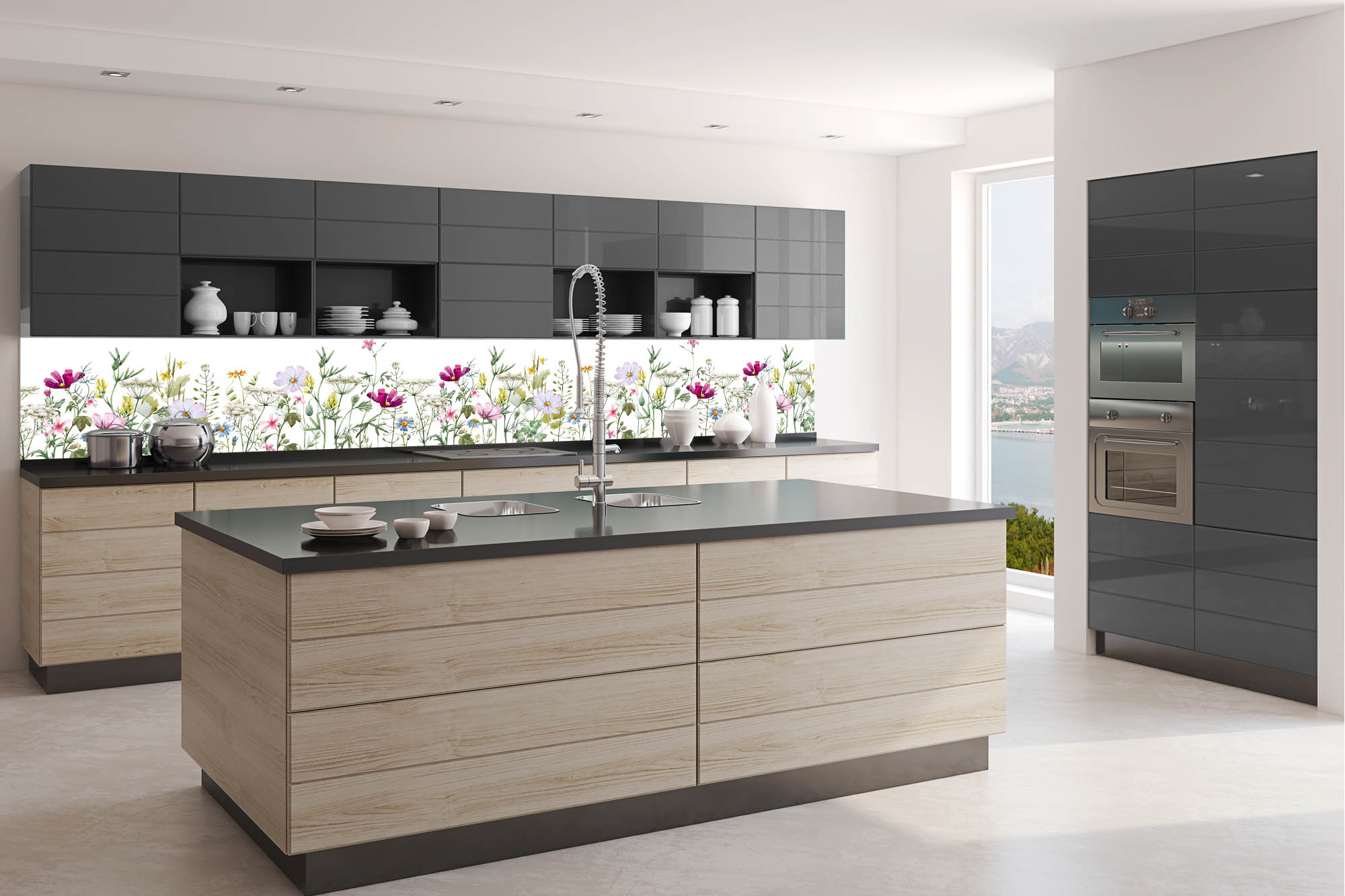 Küchenrückwand Folie – Blumen Patchwork 350 x 60 cm