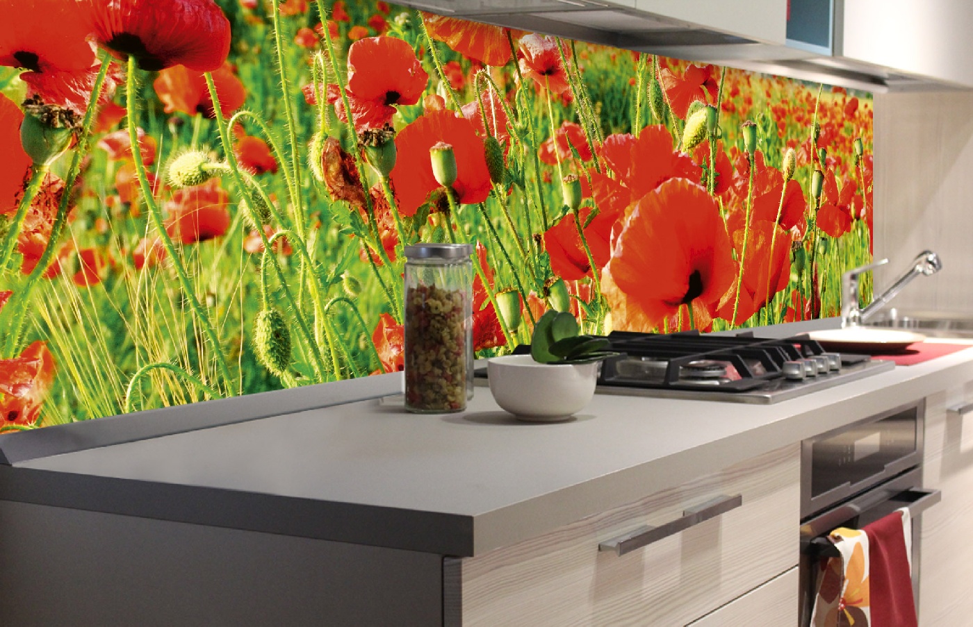 Küchenrückwand Folie - Rote Mohnblumen 180 x 60 cm
