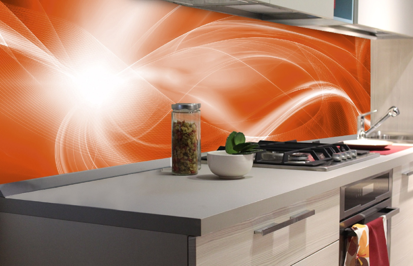 Küchenrückwand Folie - Abstrakte Malerei in Orange 180 x 60 cm
