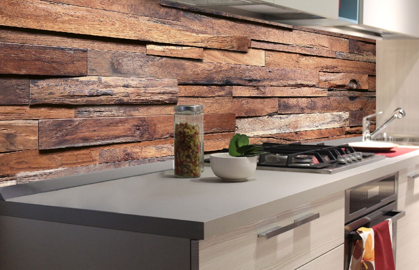Küchenrückwand Folie - Holzwand 180 x 60 cm