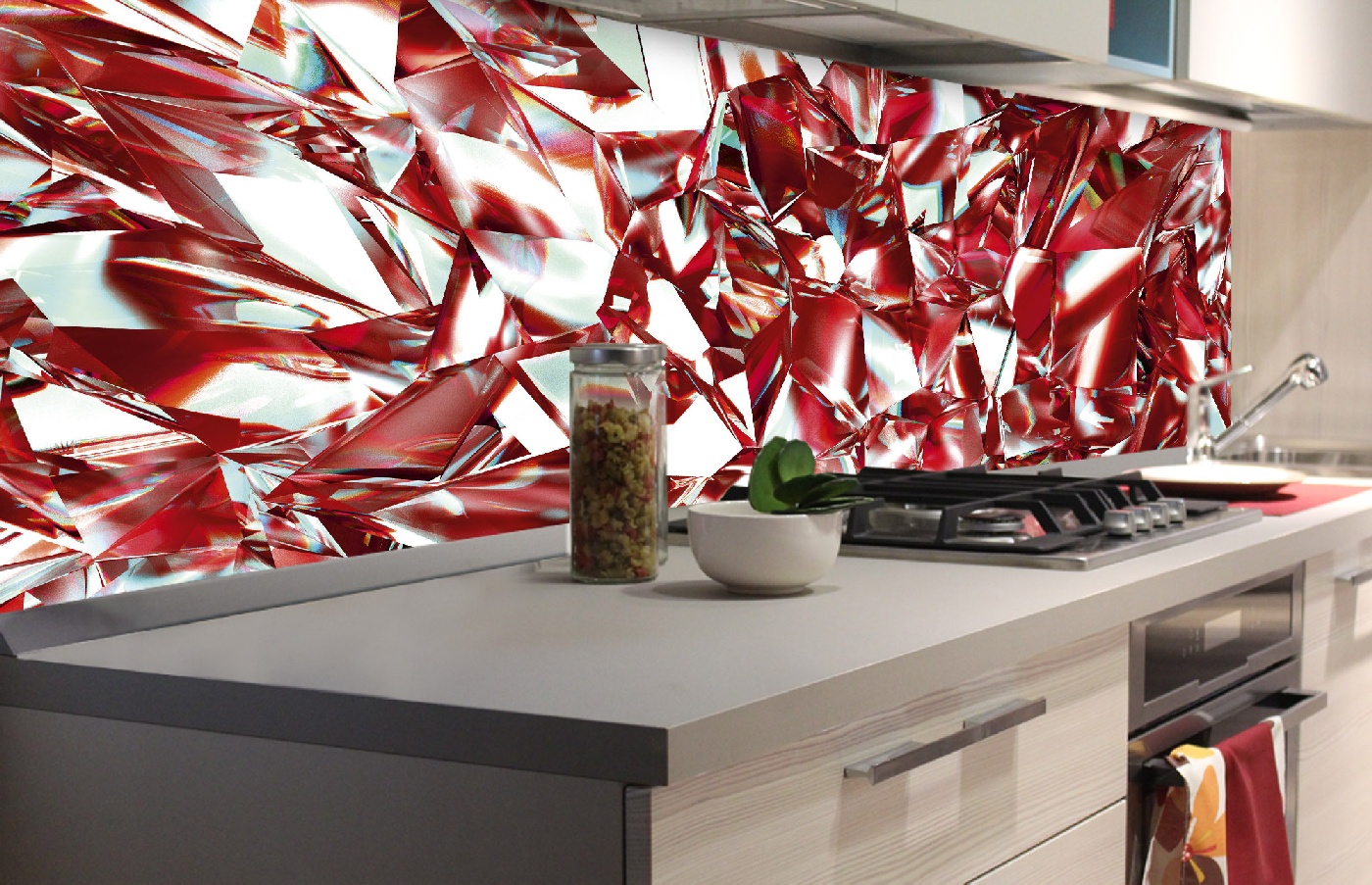 Küchenrückwand Folie - Roter Kristall 180 x 60 cm