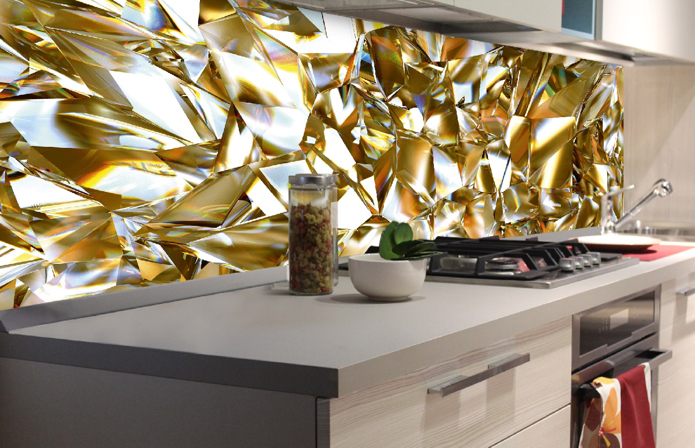 Küchenrückwand Folie - Goldener Kristall 180 x 60 cm
