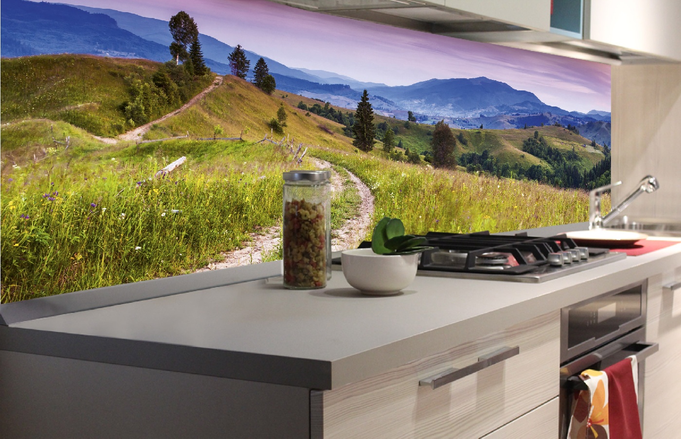 Küchenrückwand Folie - Natur mit Abendrot 180 x 60 cm