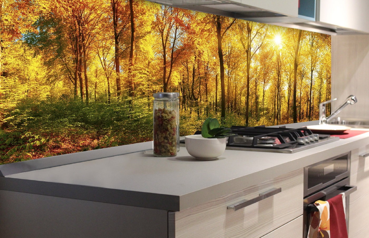 Küchenrückwand Folie - sonniger Wald 180 x 60 cm