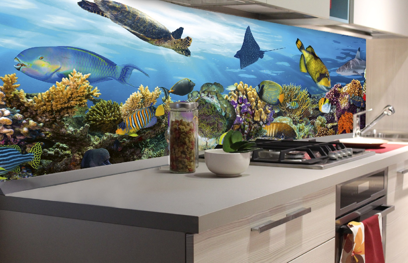 Küchenrückwand Folie - Fische im Ozean 180 x 60 cm