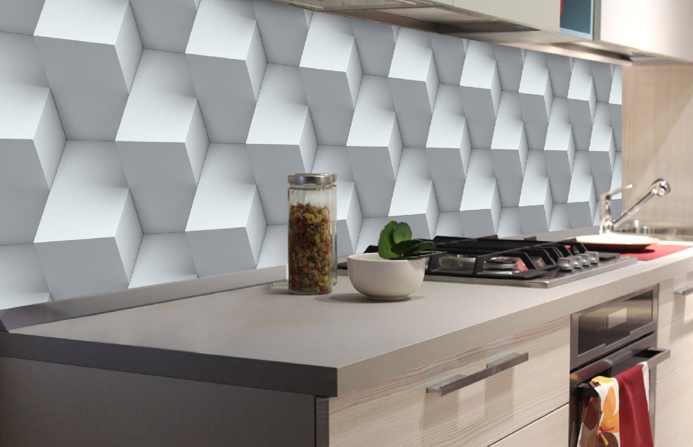 Küchenrückwand Folie - 3D Wandkubus 180 x 60 cm