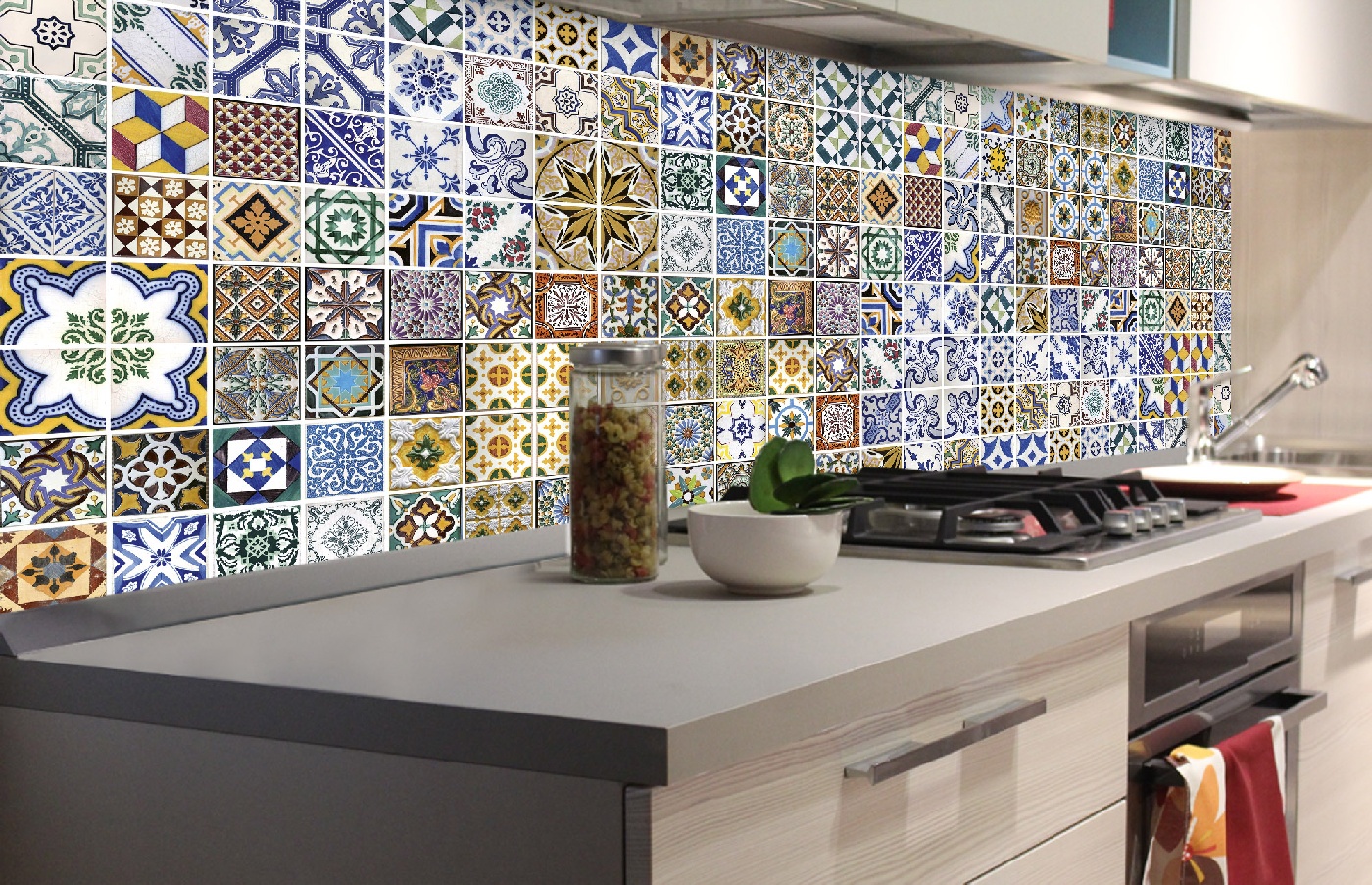Küchenrückwand Folie - Portugiesische Fliesen 180 x 60 cm