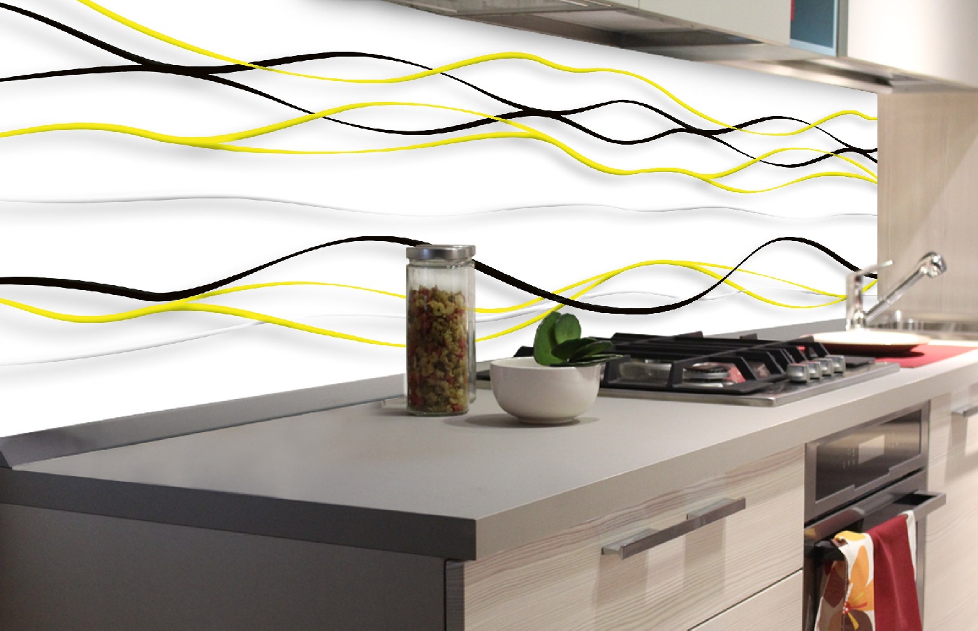 Küchenrückwand Folie - gelbe Wellen 180 x 60 cm