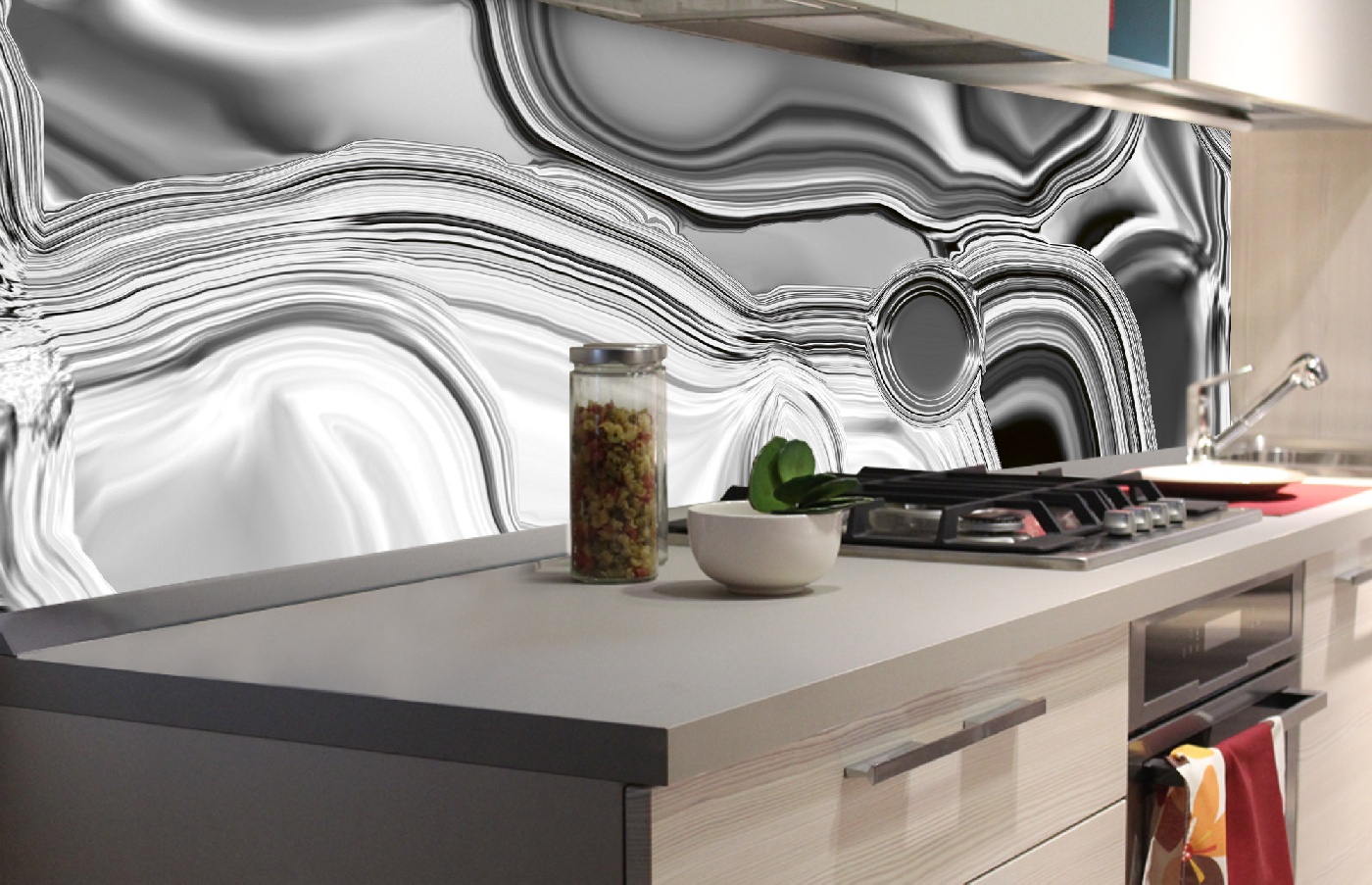 Küchenrückwand Folie - flüssiges Silber 180 x 60 cm