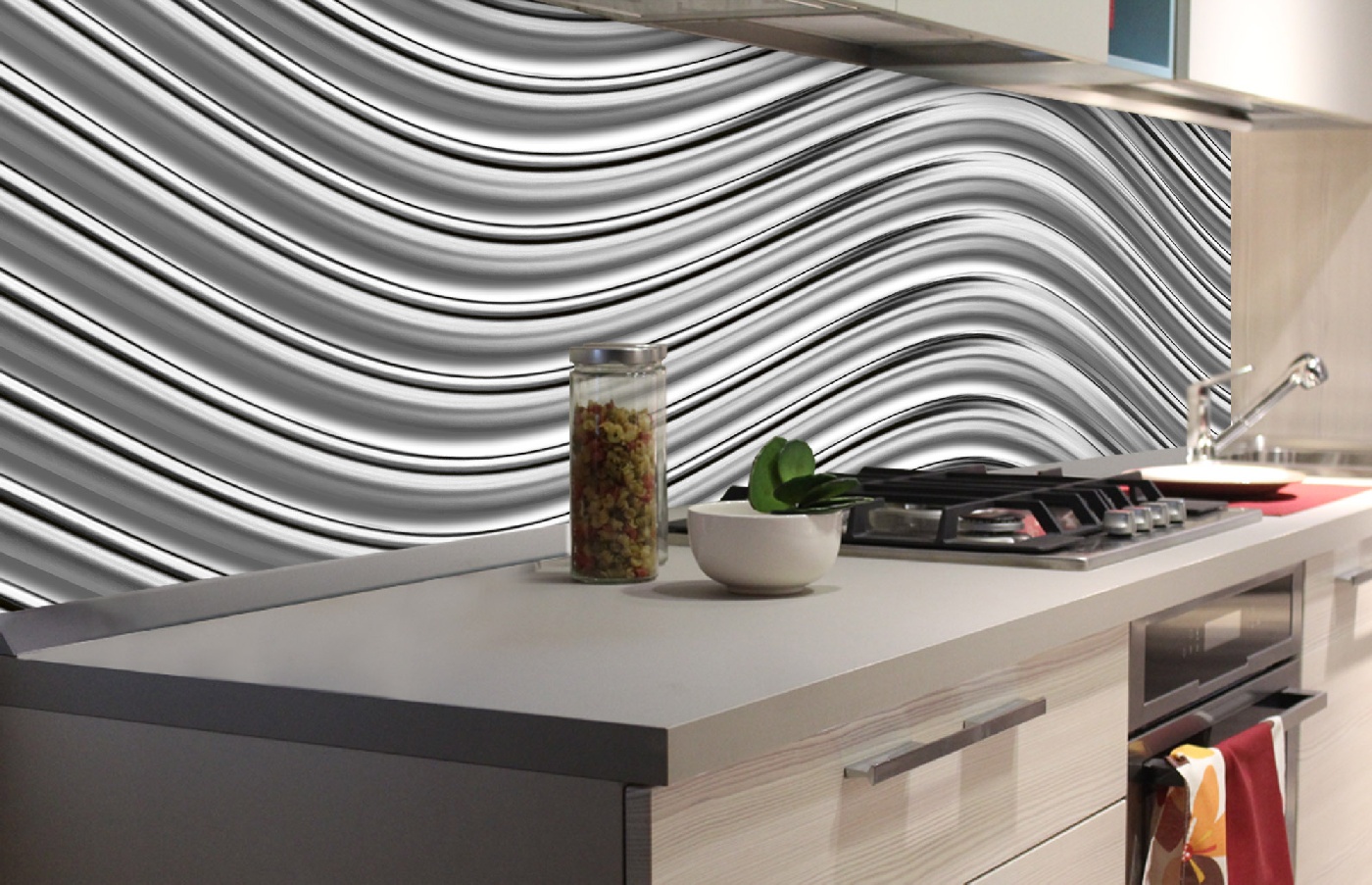 Küchenrückwand Folie - silbernes Wogen 180 x 60 cm