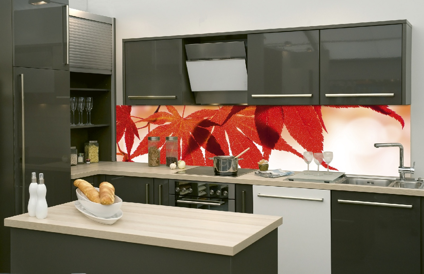 Küchenrückwand Folie - Rote Blätter 260 x 60 cm