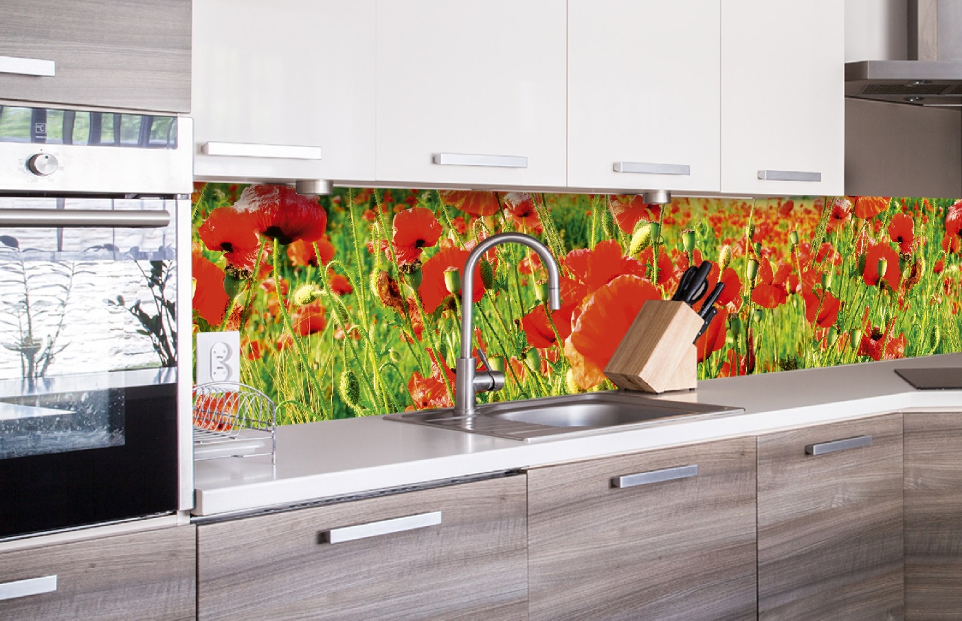 Küchenrückwand Folie - Rote Mohnblumen 260 x 60 cm