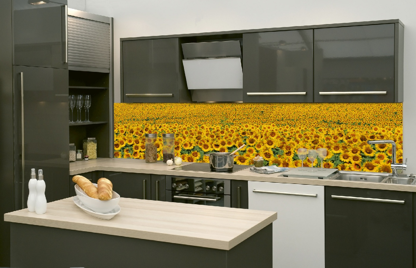 Küchenrückwand Folie - Sonnenblumenfeld 260 x 60 cm