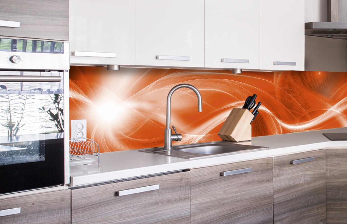 Küchenrückwand Folie - Abstrakte Malerei in Orange 260 x 60 cm