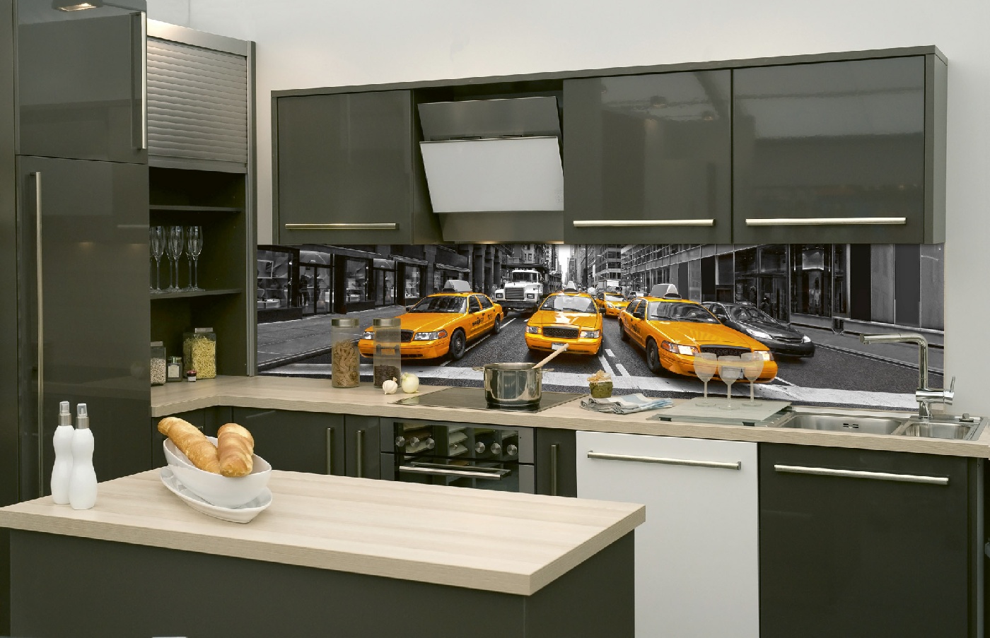 Küchenrückwand Folie - Gelbe Taxis 260 x 60 cm