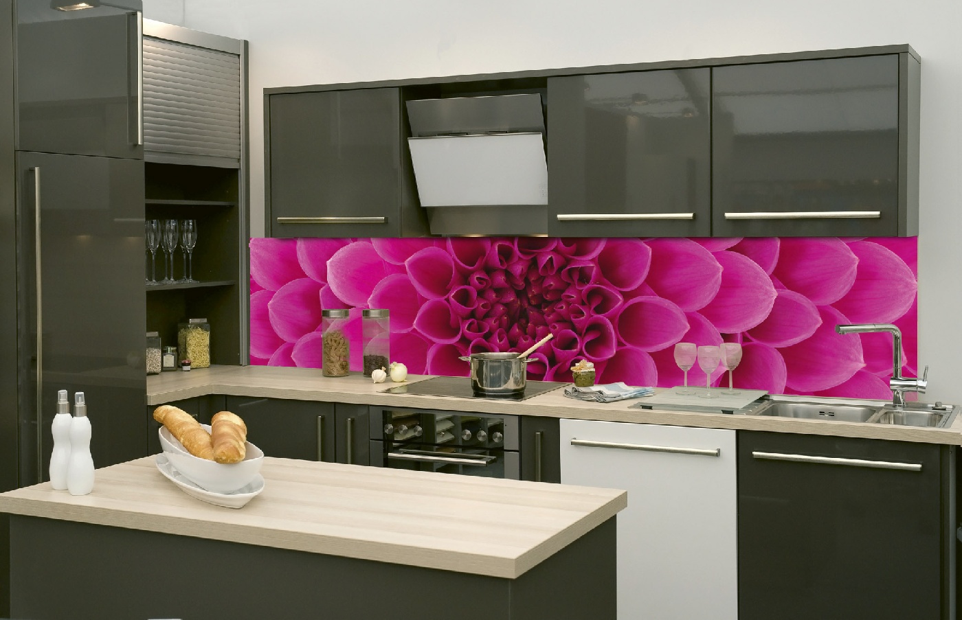 Küchenrückwand Folie - Rosa Dahlie 260 x 60 cm