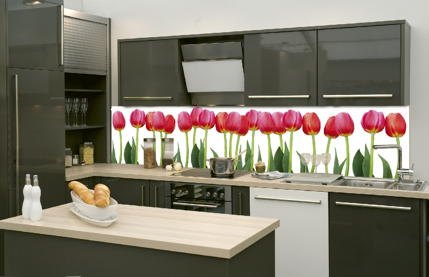 Küchenrückwand Folie - Bett von Tulpen 260 x 60 cm
