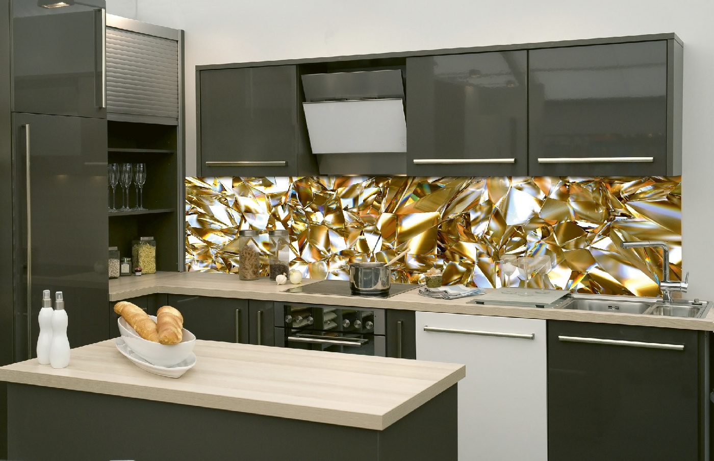 Küchenrückwand Folie - Goldener Kristall 260 x 60 cm