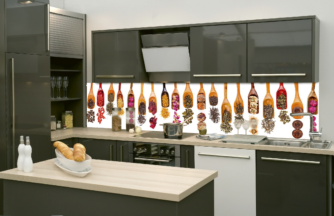 Küchenrückwand Folie - Kräuter Schaufel 260 x 60 cm