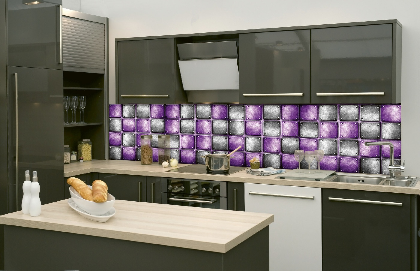 Küchenrückwand Folie - Metallfliesen 260 x 60 cm