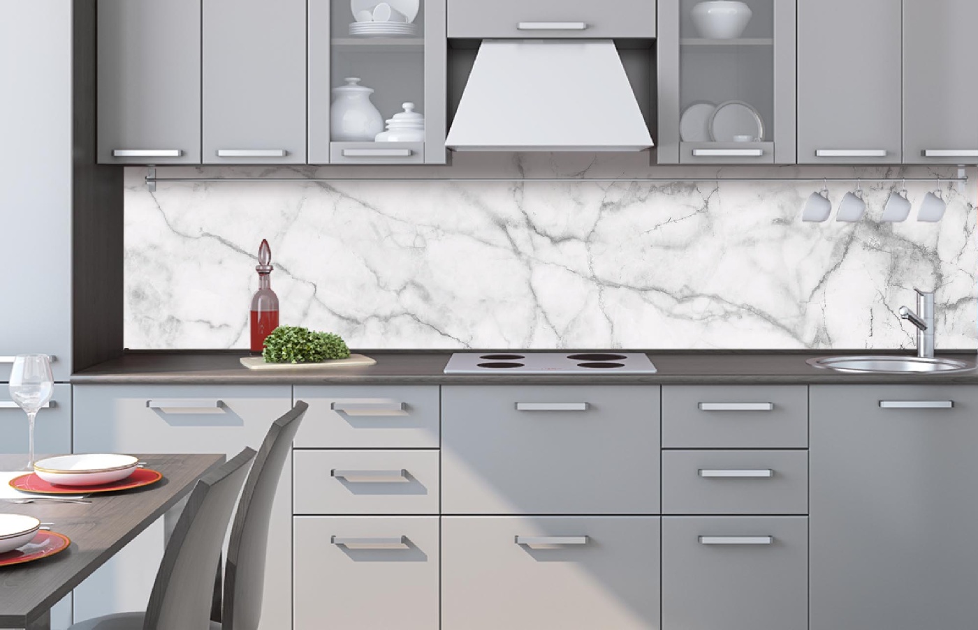 Küchenrückwand Folie - Weisser Marmor 260 x 60 cm